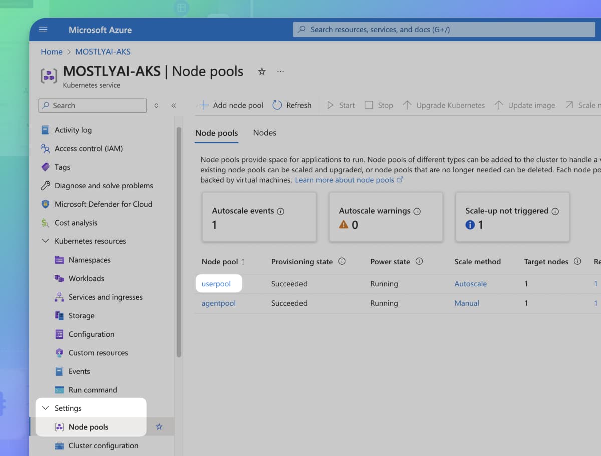 Deploy MOSTLY AI to Azure AKS - Node pools